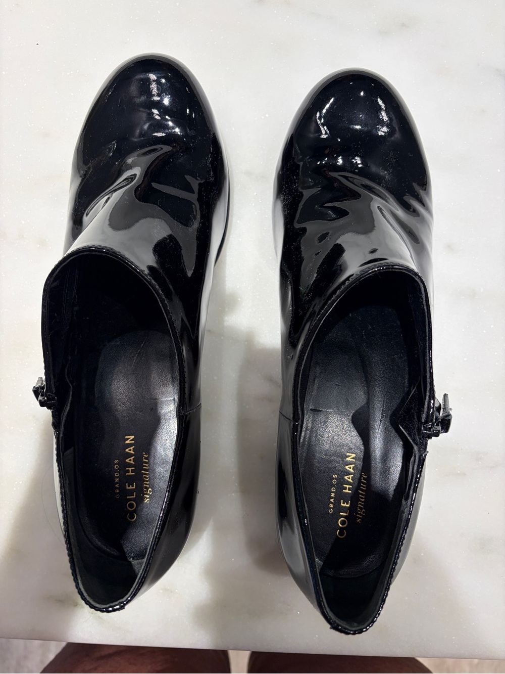 Cole Haan Black Patent Leather Ankle Booties with Side Zip